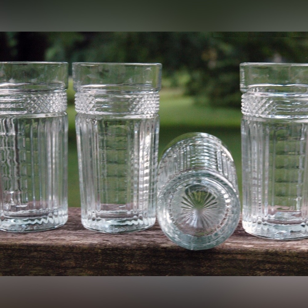 Libbey 'Radiant' Criss Cross Vertical Cut Heavy Vintage 16 0z Tumblers-Set of 4